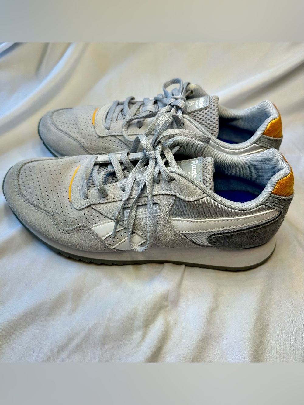 Reebok Light Gray Suede Sneakers with Yellow- like new - Picture 6 of 9